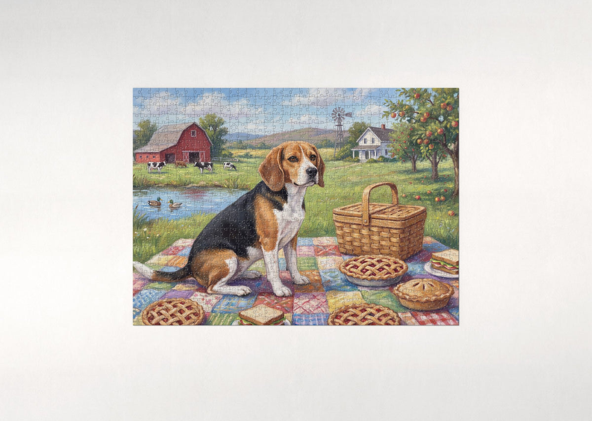 Beagle at the Countryside Picnic jigsaw puzzle - flat puzzle