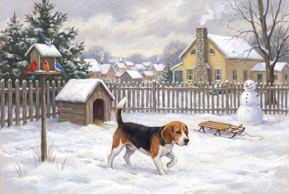 Beagle First Snow in the Backyard jigsaw puzzle