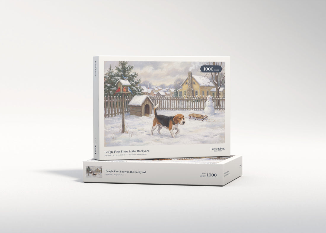 Beagle First Snow in the Backyard jigsaw puzzle - gift box