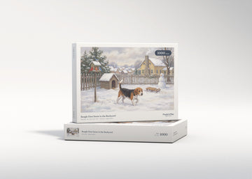 Beagle First Snow in the Backyard jigsaw puzzle - gift box