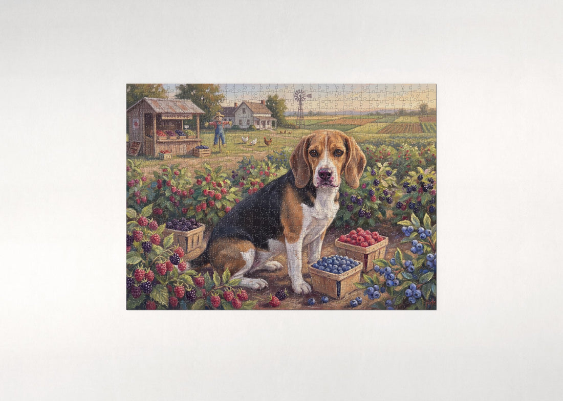 Beagle in the Berry Patch jigsaw puzzle - gift box