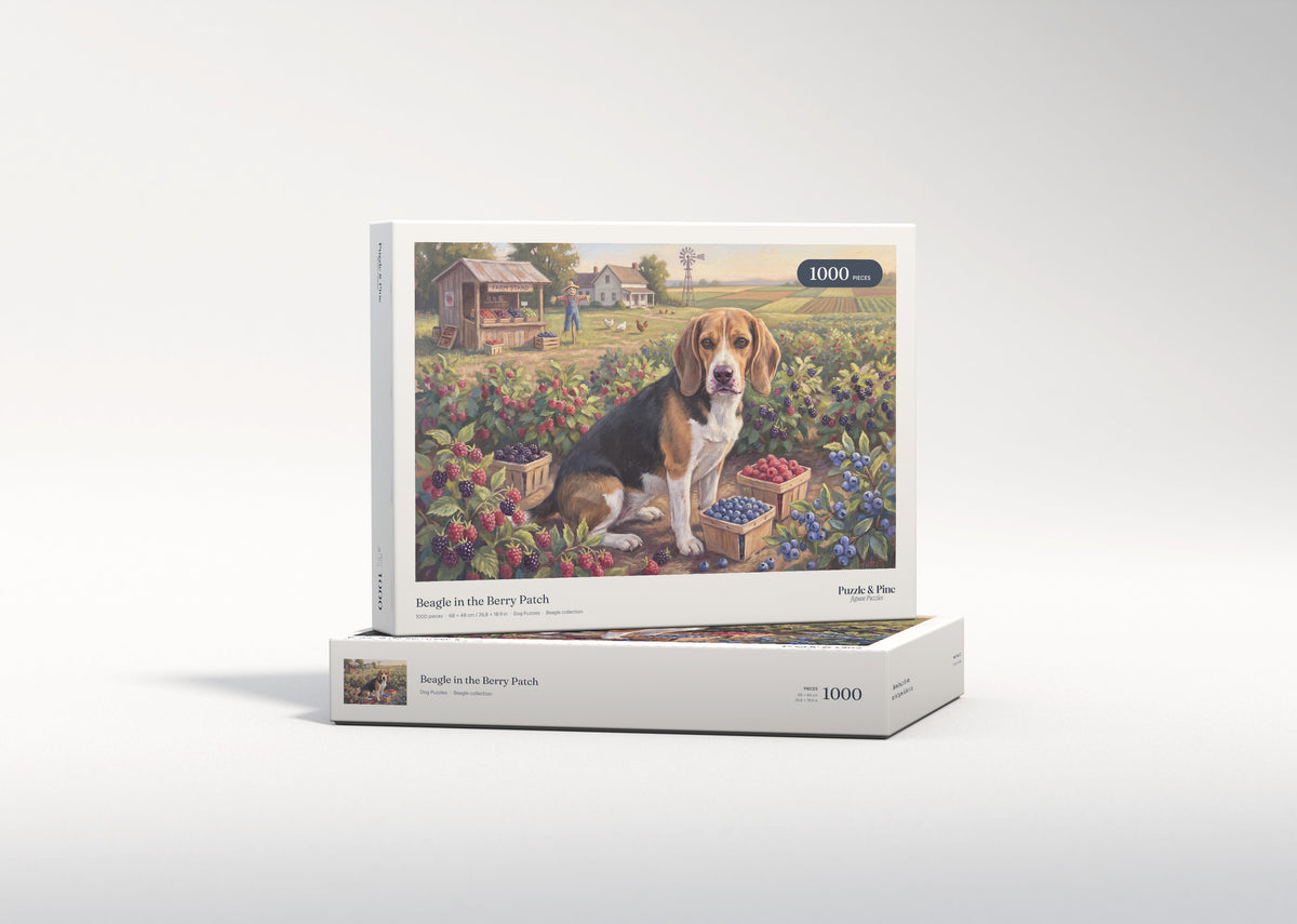 Beagle in the Berry Patch jigsaw puzzle - gift box