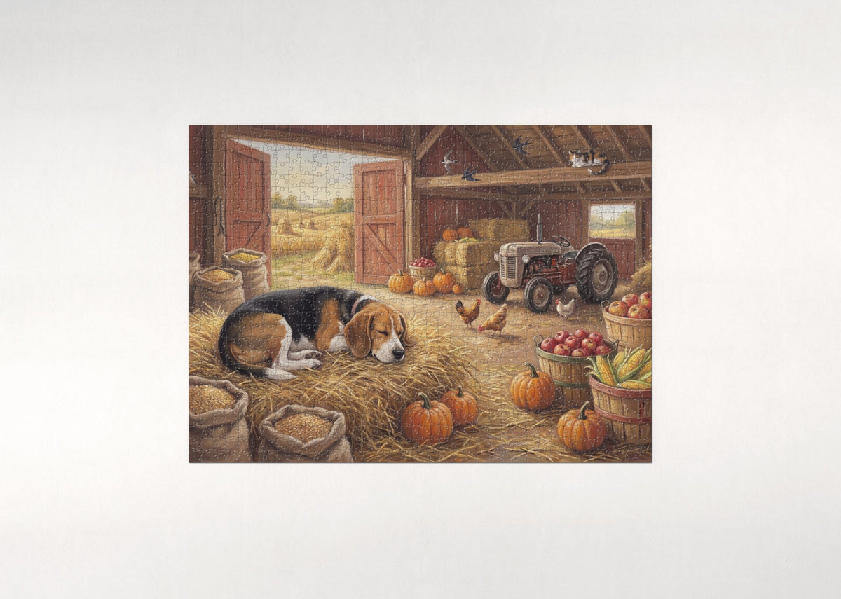 Beagle Napping in the Harvest Barn jigsaw puzzle - flat puzzle