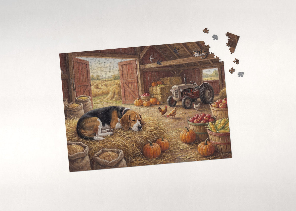 Beagle Napping in the Harvest Barn jigsaw puzzle - puzzle with loose pieces