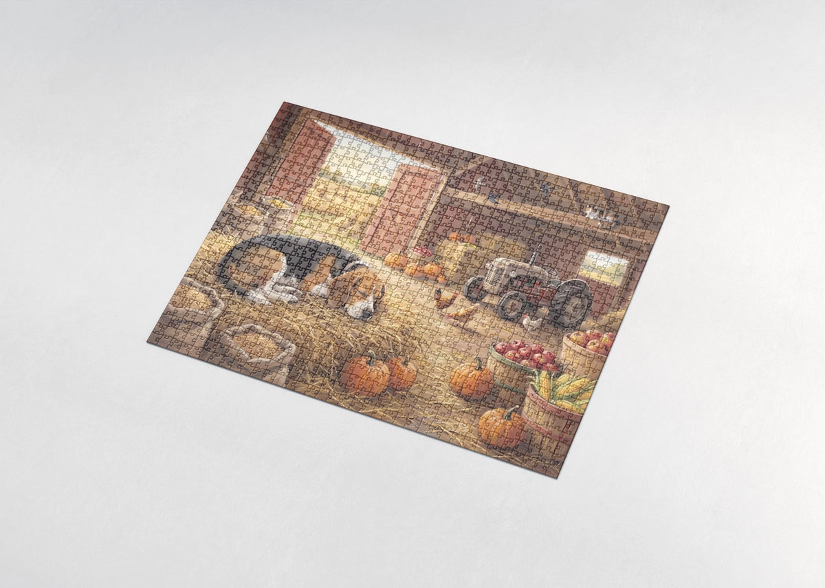 Beagle Napping in the Harvest Barn jigsaw puzzle - assembled puzzle