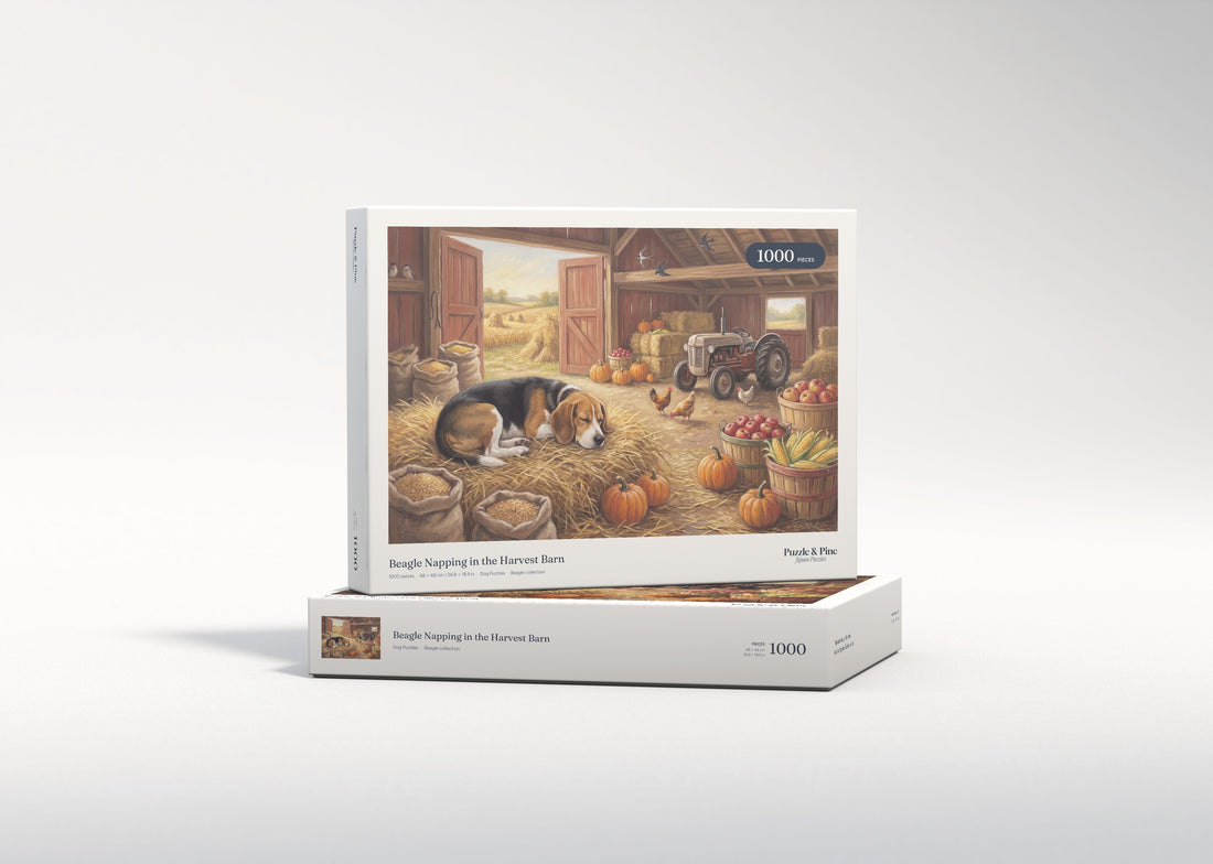 Beagle Napping in the Harvest Barn jigsaw puzzle - gift box