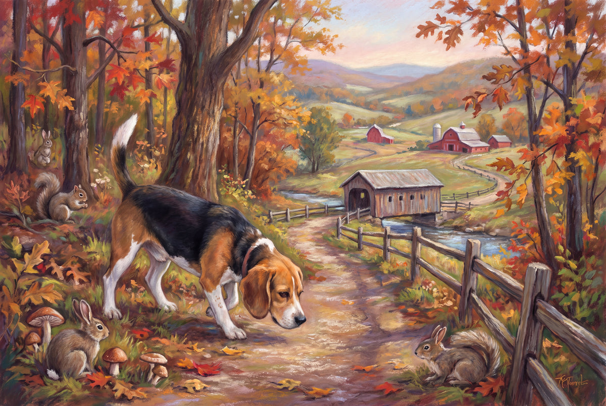 Beagle Sniffing the Autumn Trail jigsaw puzzle