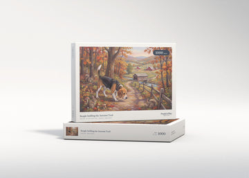 Beagle Sniffing the Autumn Trail jigsaw puzzle - gift box
