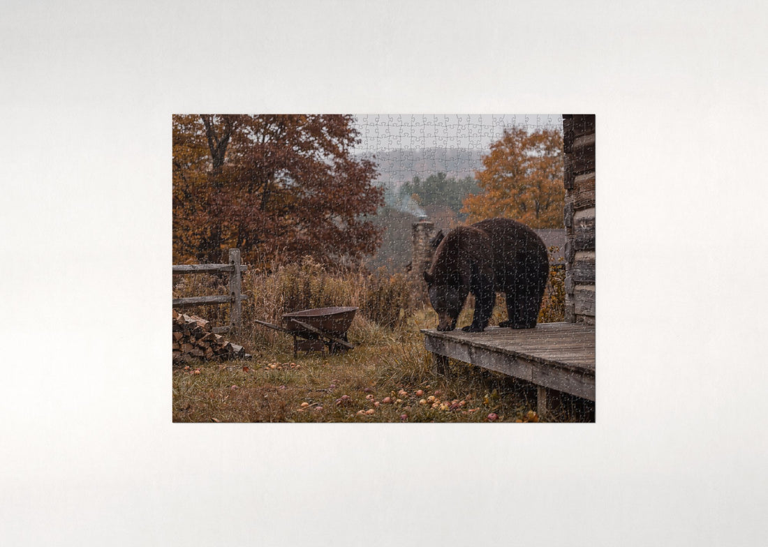 Bear at the Cabin Edge in Fall jigsaw puzzle - gift box
