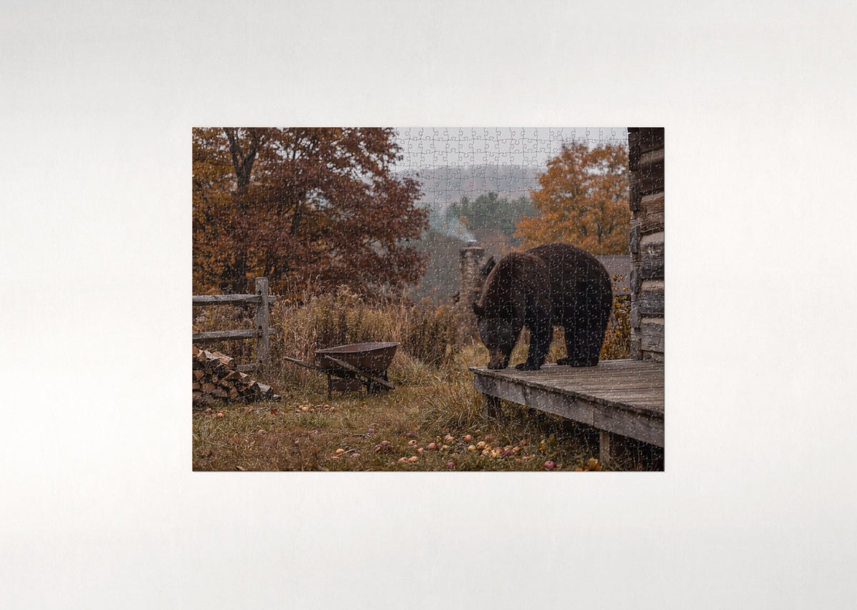 Bear at the Cabin Edge in Fall jigsaw puzzle - flat puzzle
