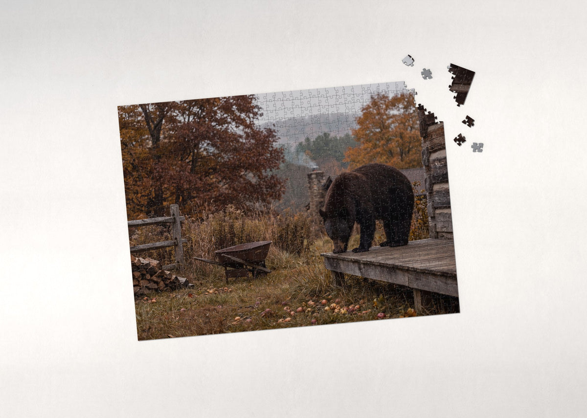 Bear at the Cabin Edge in Fall jigsaw puzzle - puzzle with loose pieces