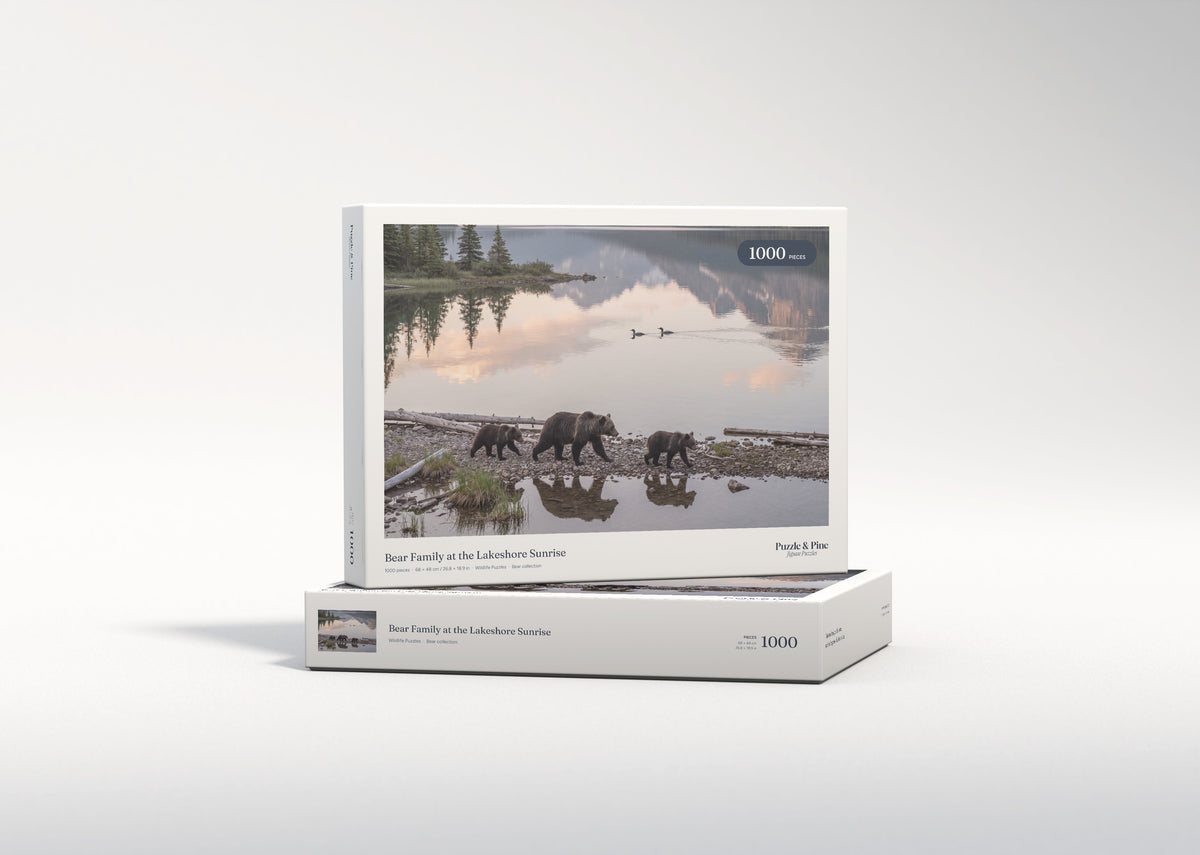 Bear Family at the Lakeshore Sunrise jigsaw puzzle - gift box