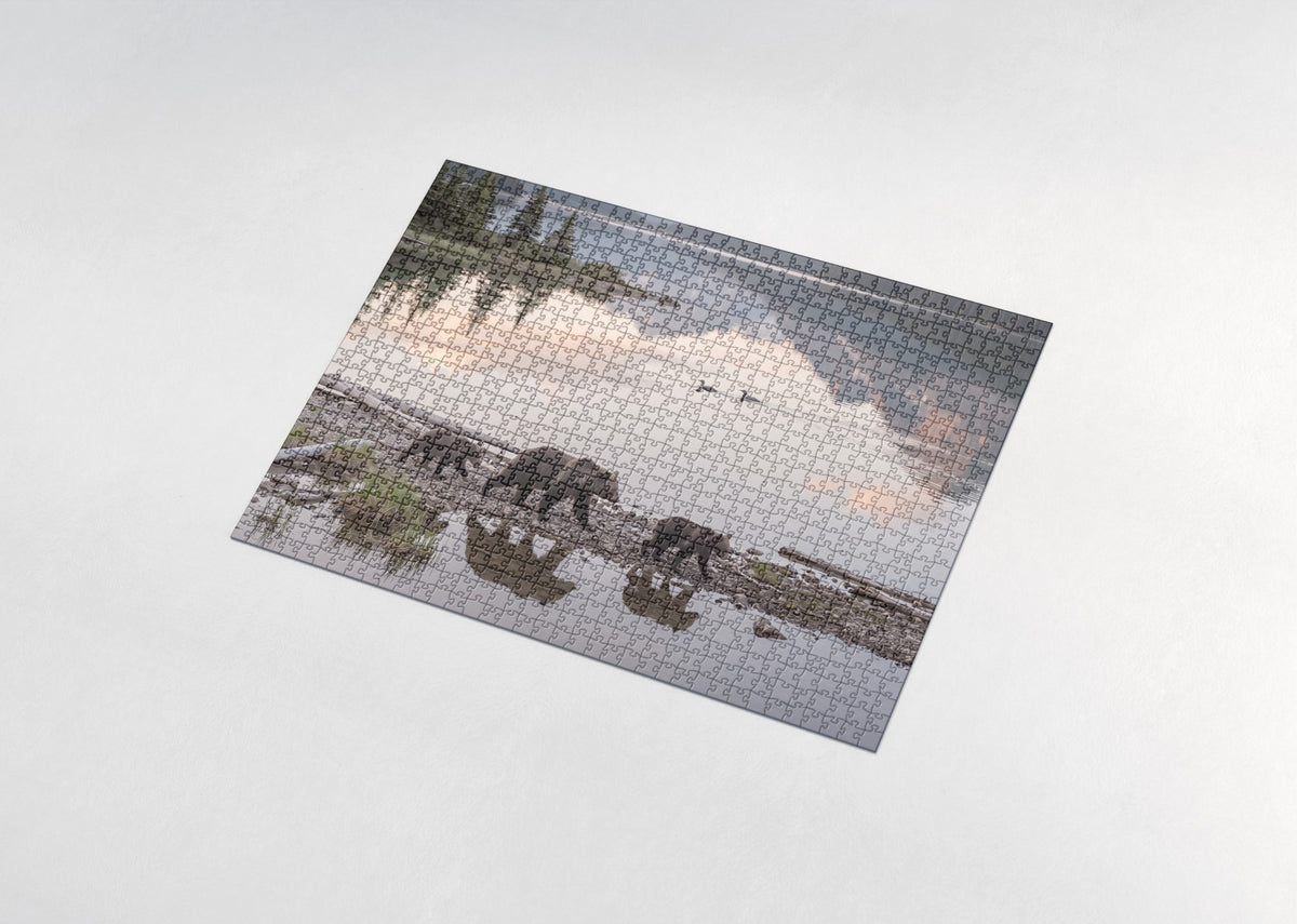 Bear Family at the Lakeshore Sunrise jigsaw puzzle - assembled puzzle