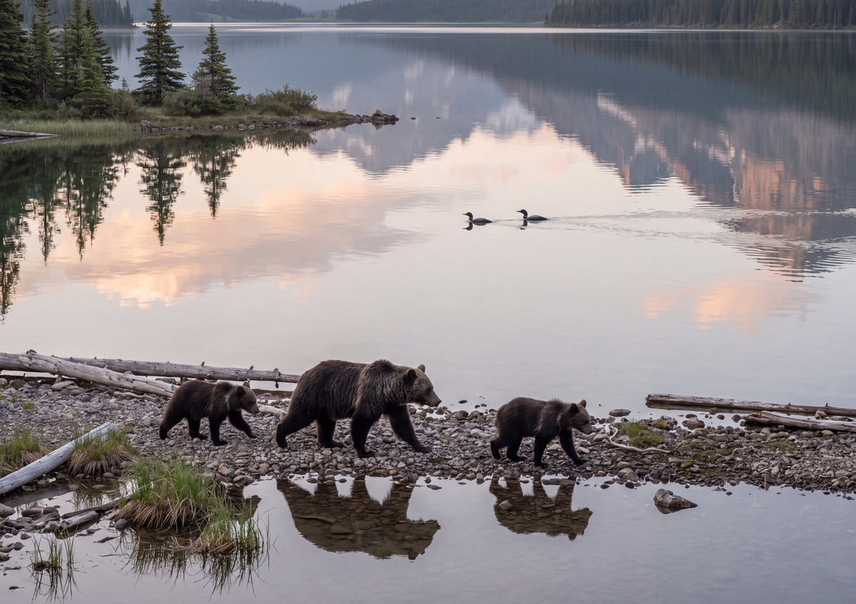 Bear Family at the Lakeshore Sunrise jigsaw puzzle