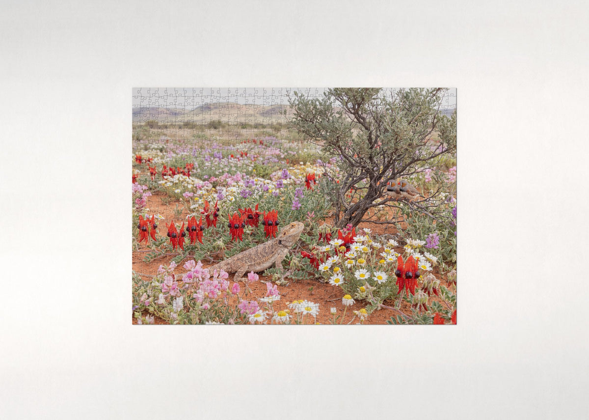 Bearded Dragon Among the Desert Flowers jigsaw puzzle - flat puzzle