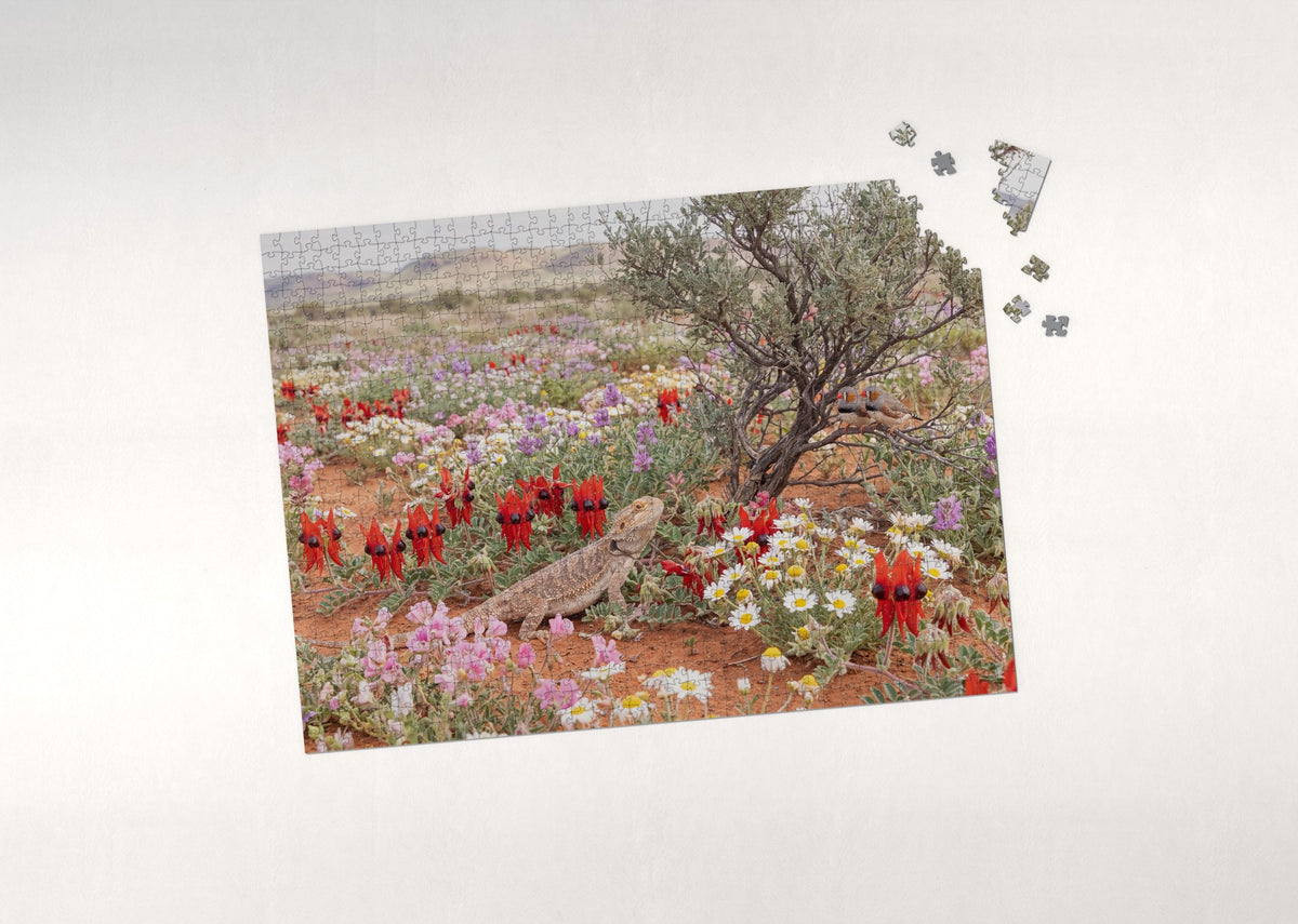 Bearded Dragon Among the Desert Flowers jigsaw puzzle - puzzle with loose pieces