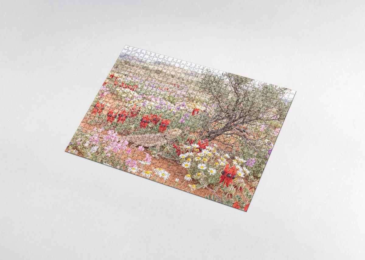 Bearded Dragon Among the Desert Flowers jigsaw puzzle - assembled puzzle