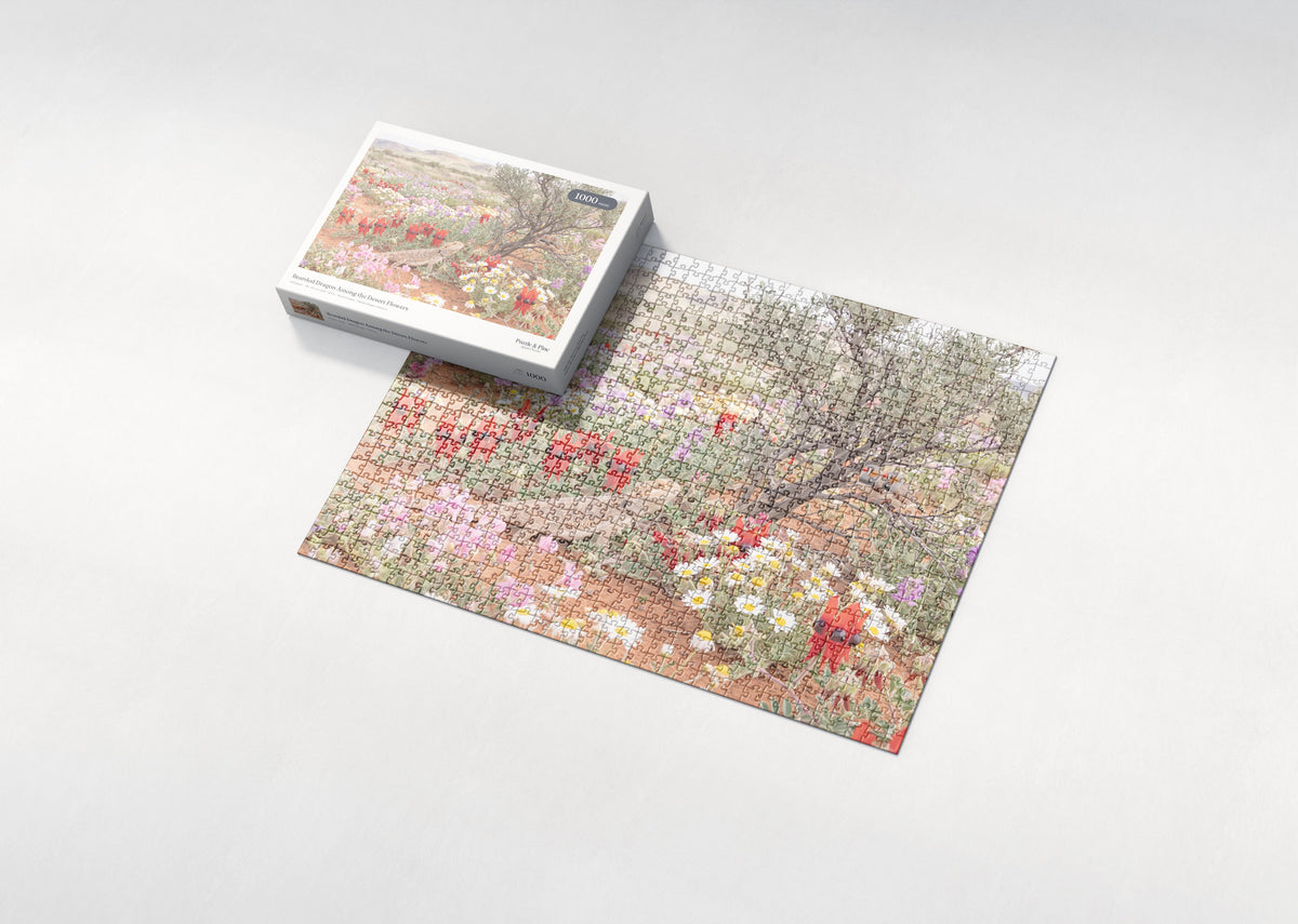 Bearded Dragon Among the Desert Flowers jigsaw puzzle - box and puzzle