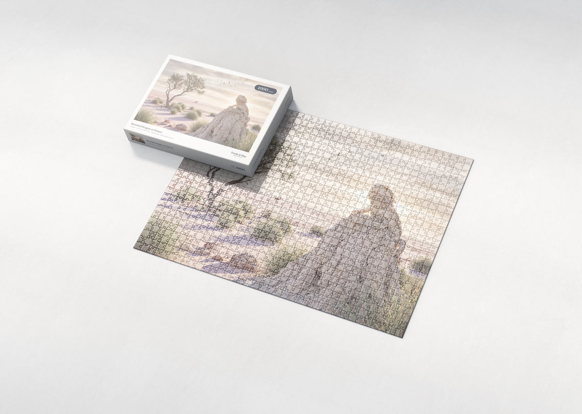 Bearded Dragon at Sunset jigsaw puzzle - box and puzzle