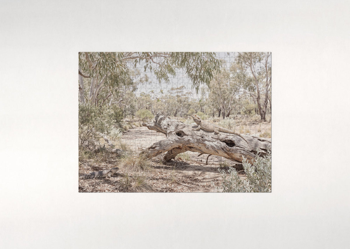 Bearded Dragon Basking on the Log jigsaw puzzle - flat puzzle