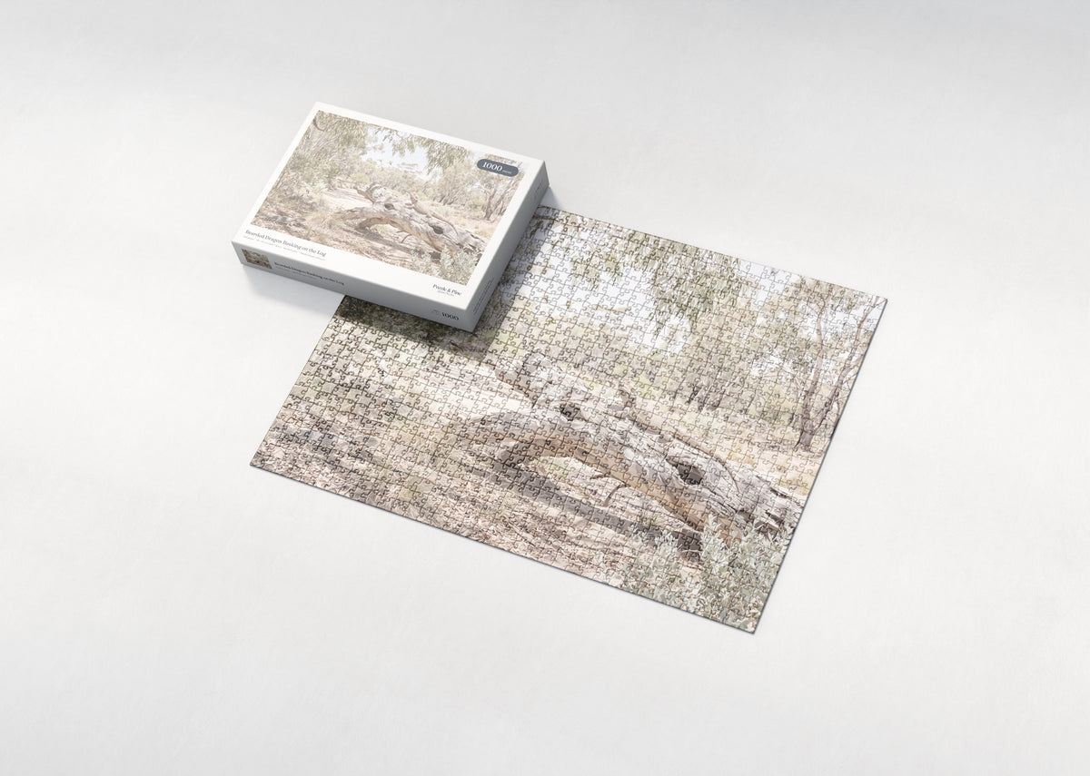 Bearded Dragon Basking on the Log jigsaw puzzle - box and puzzle