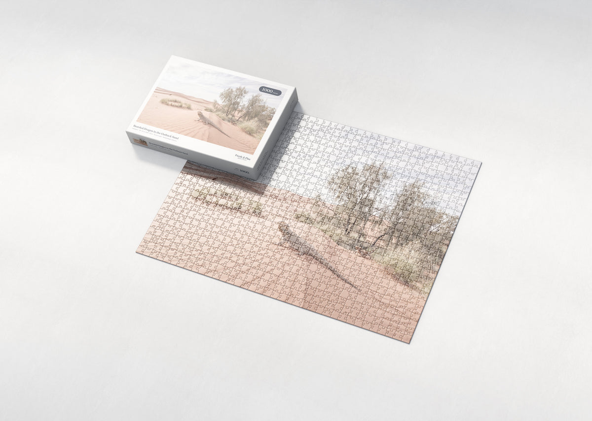 Bearded Dragon in the Outback Sand jigsaw puzzle - box and puzzle