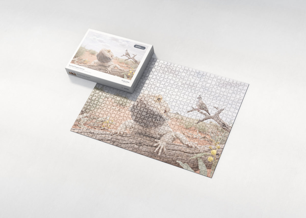 Bearded Dragon Portrait jigsaw puzzle - box and puzzle