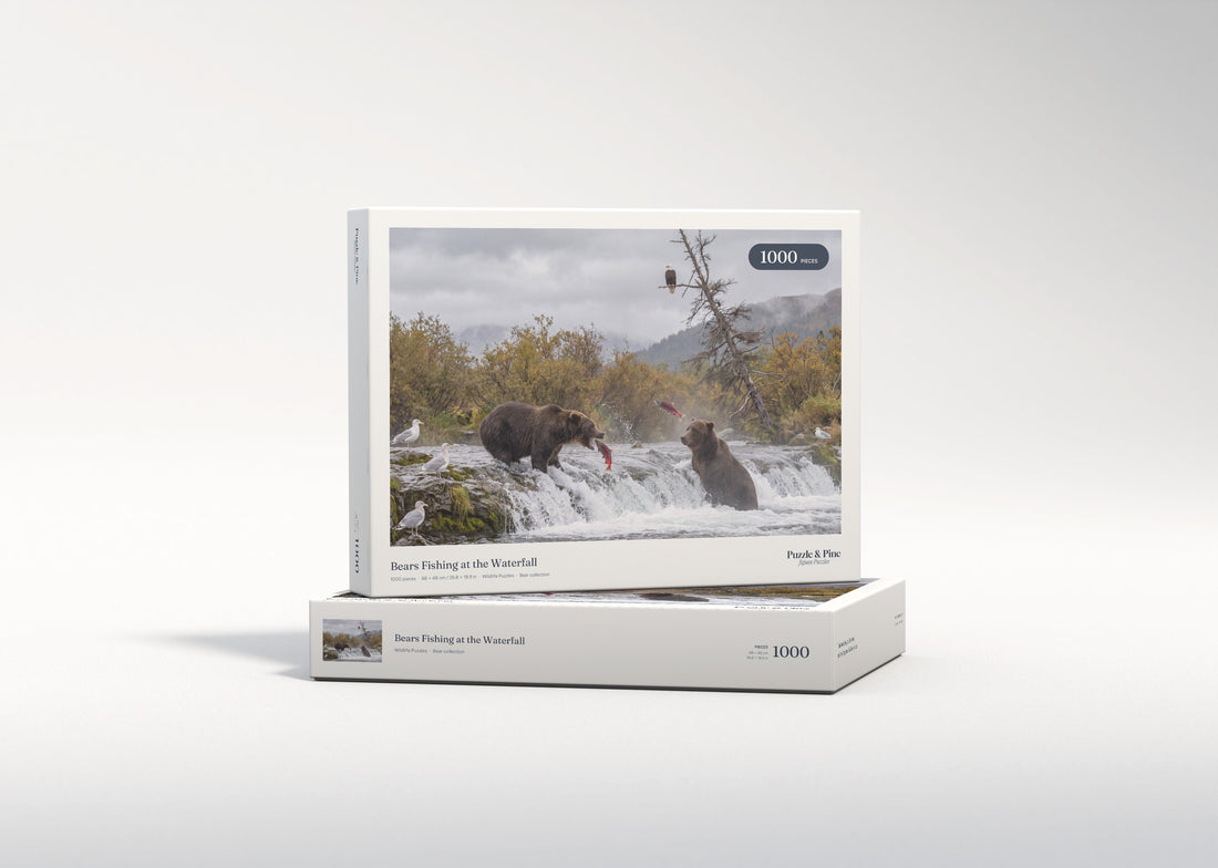 Bears Fishing at the Waterfall jigsaw puzzle - gift box