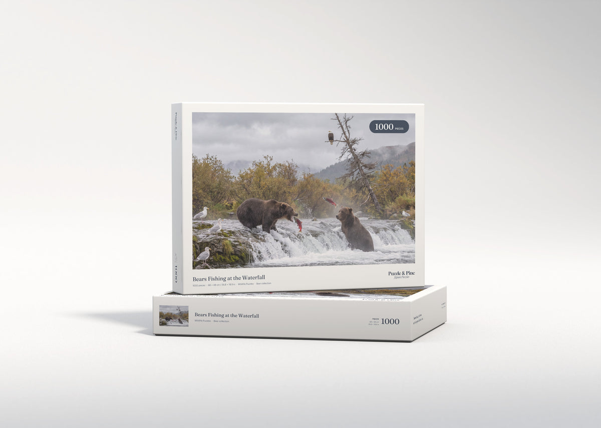 Bears Fishing at the Waterfall jigsaw puzzle - gift box