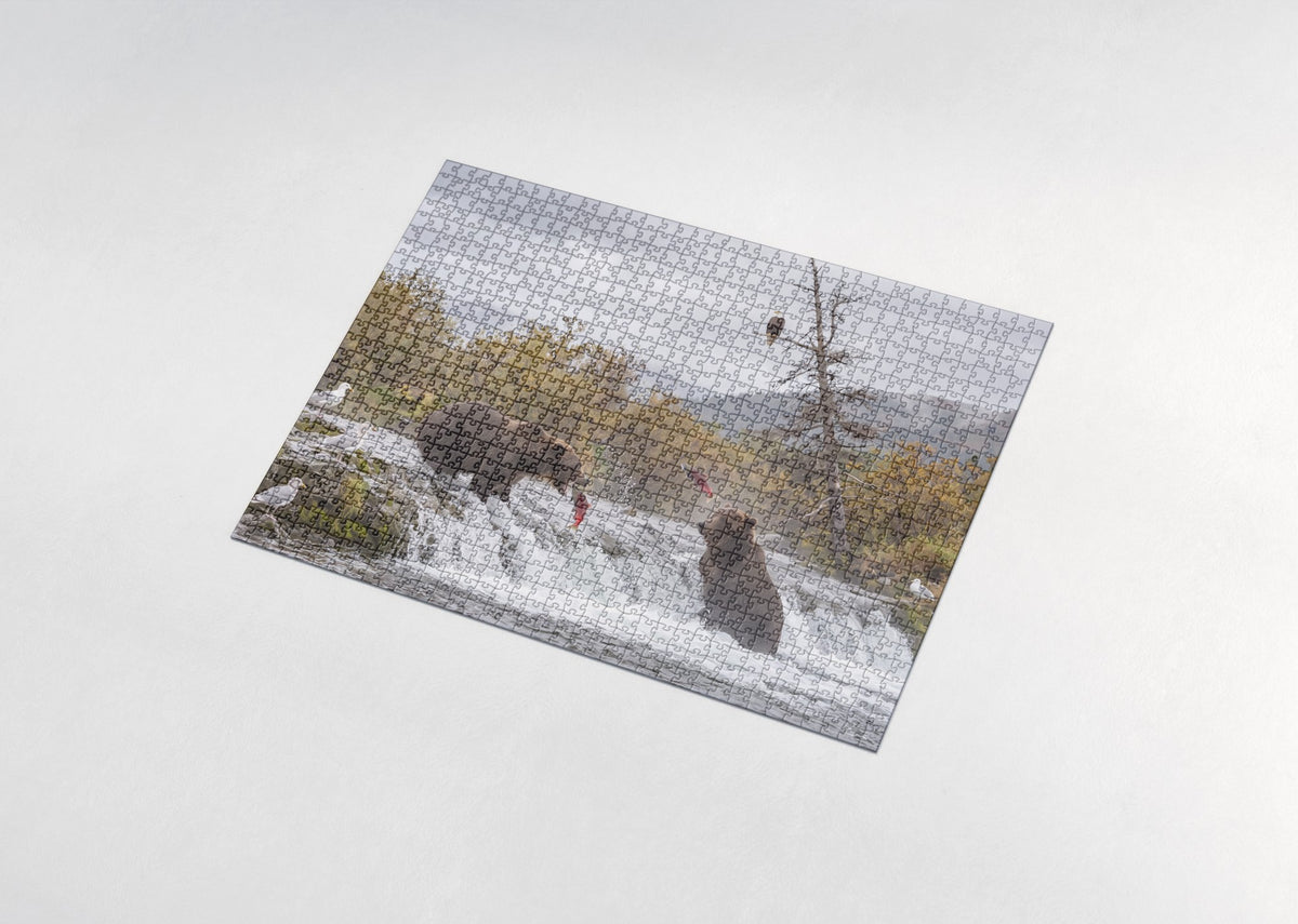 Bears Fishing at the Waterfall jigsaw puzzle - assembled puzzle
