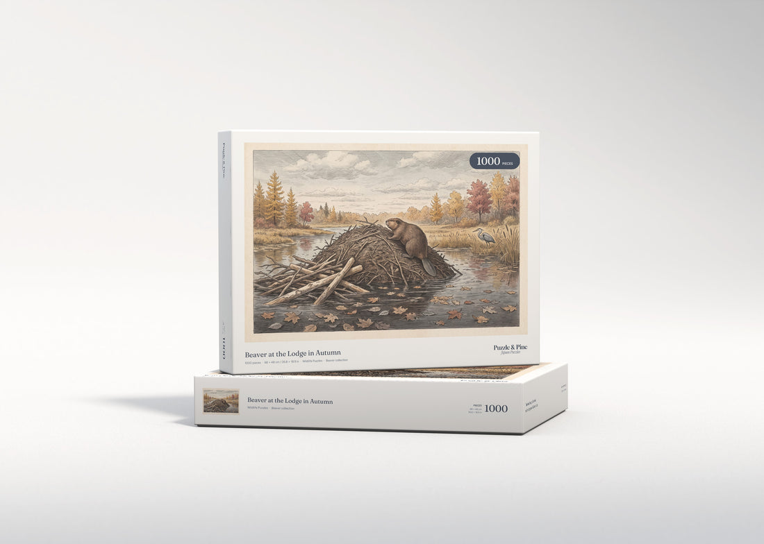 Beaver at the Lodge in Autumn jigsaw puzzle - gift box