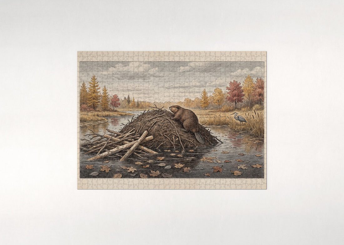 Beaver at the Lodge in Autumn jigsaw puzzle - gift box