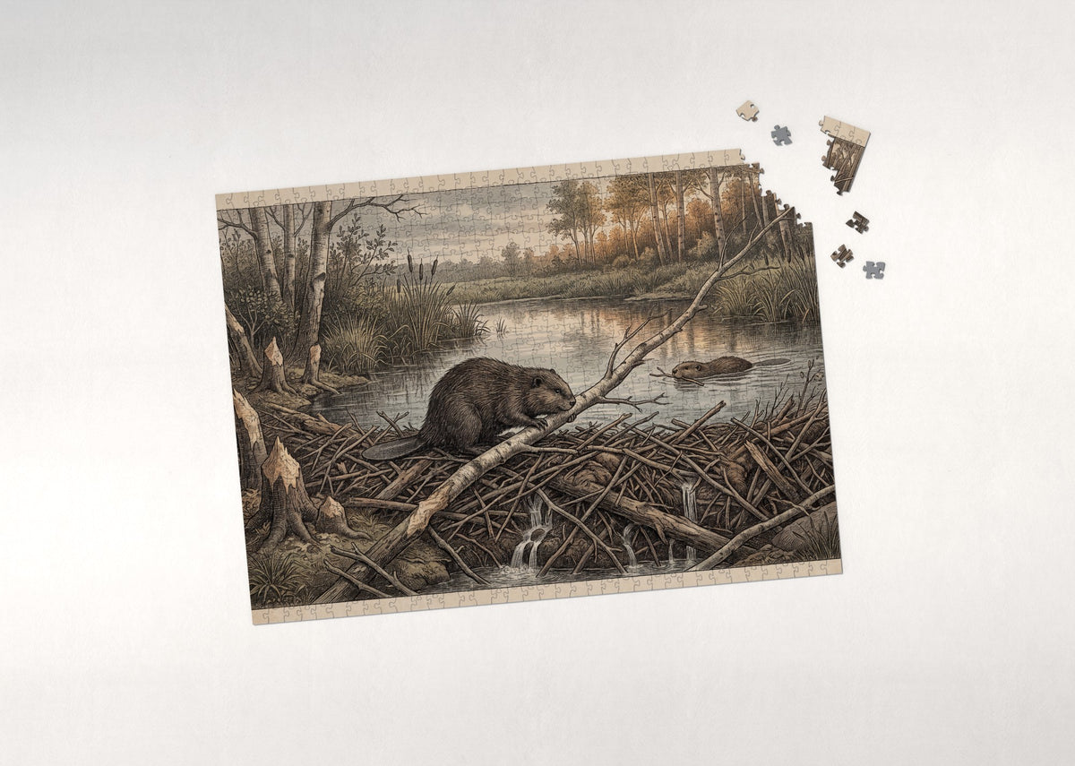 Beaver Building the Dam jigsaw puzzle - puzzle with loose pieces