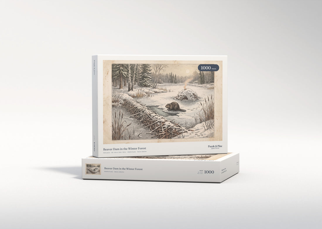 Beaver Dam in the Winter Forest jigsaw puzzle - gift box