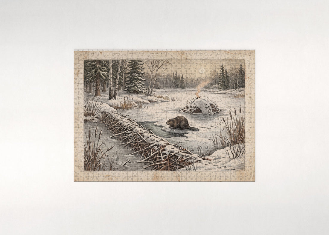 Beaver Dam in the Winter Forest jigsaw puzzle - gift box