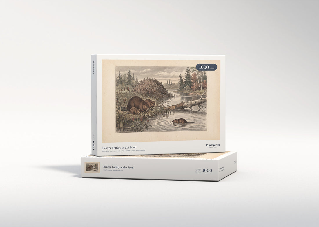 Beaver Family at the Pond jigsaw puzzle - gift box