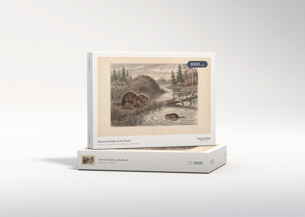 Beaver Family at the Pond jigsaw puzzle - gift box