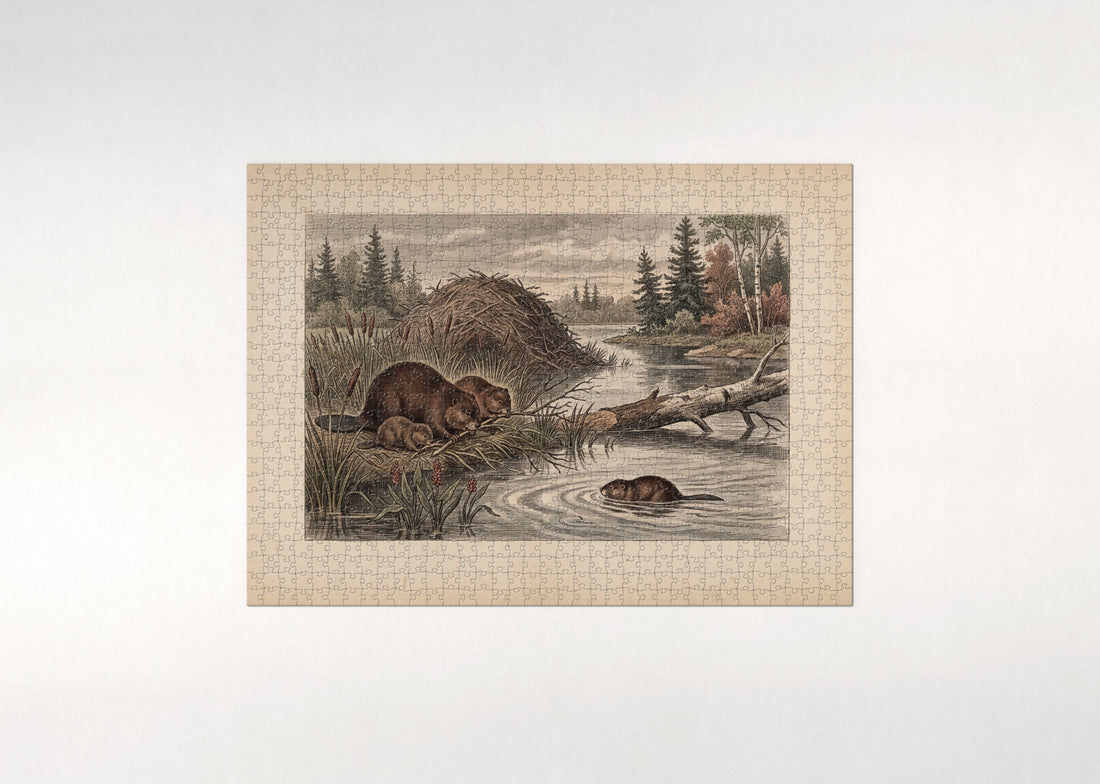 Beaver Family at the Pond jigsaw puzzle - gift box