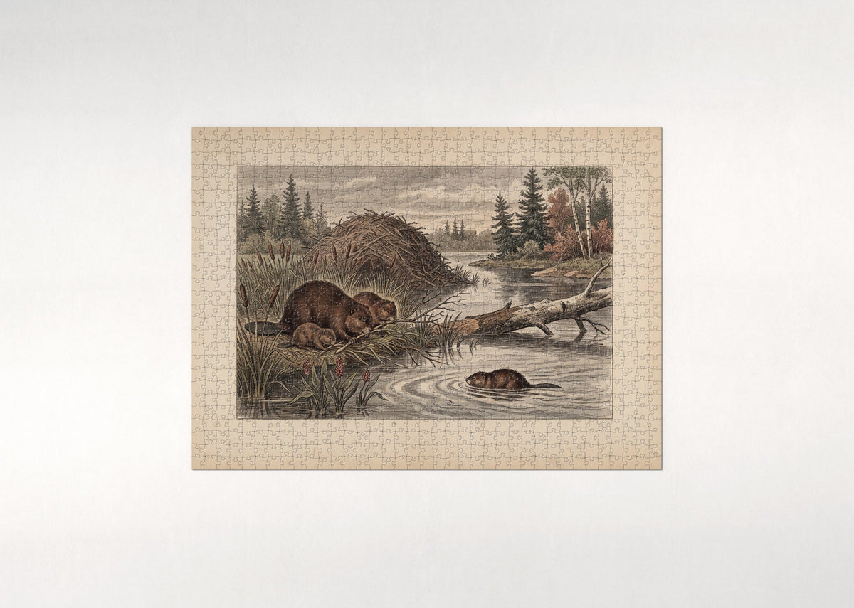 Beaver Family at the Pond jigsaw puzzle - flat puzzle