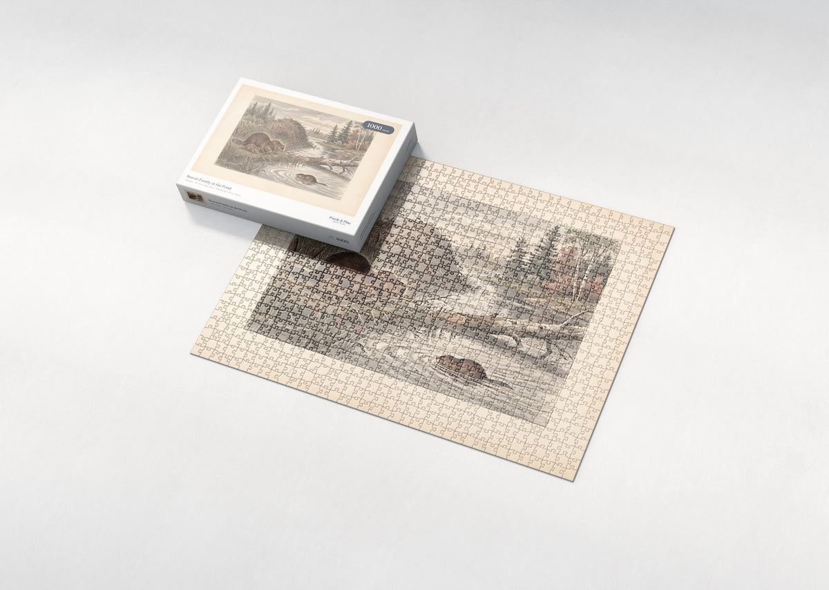 Beaver Family at the Pond jigsaw puzzle - box and puzzle