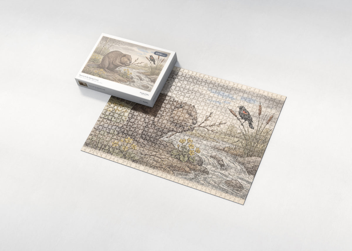 Beaver in the Spring Creek jigsaw puzzle - box and puzzle