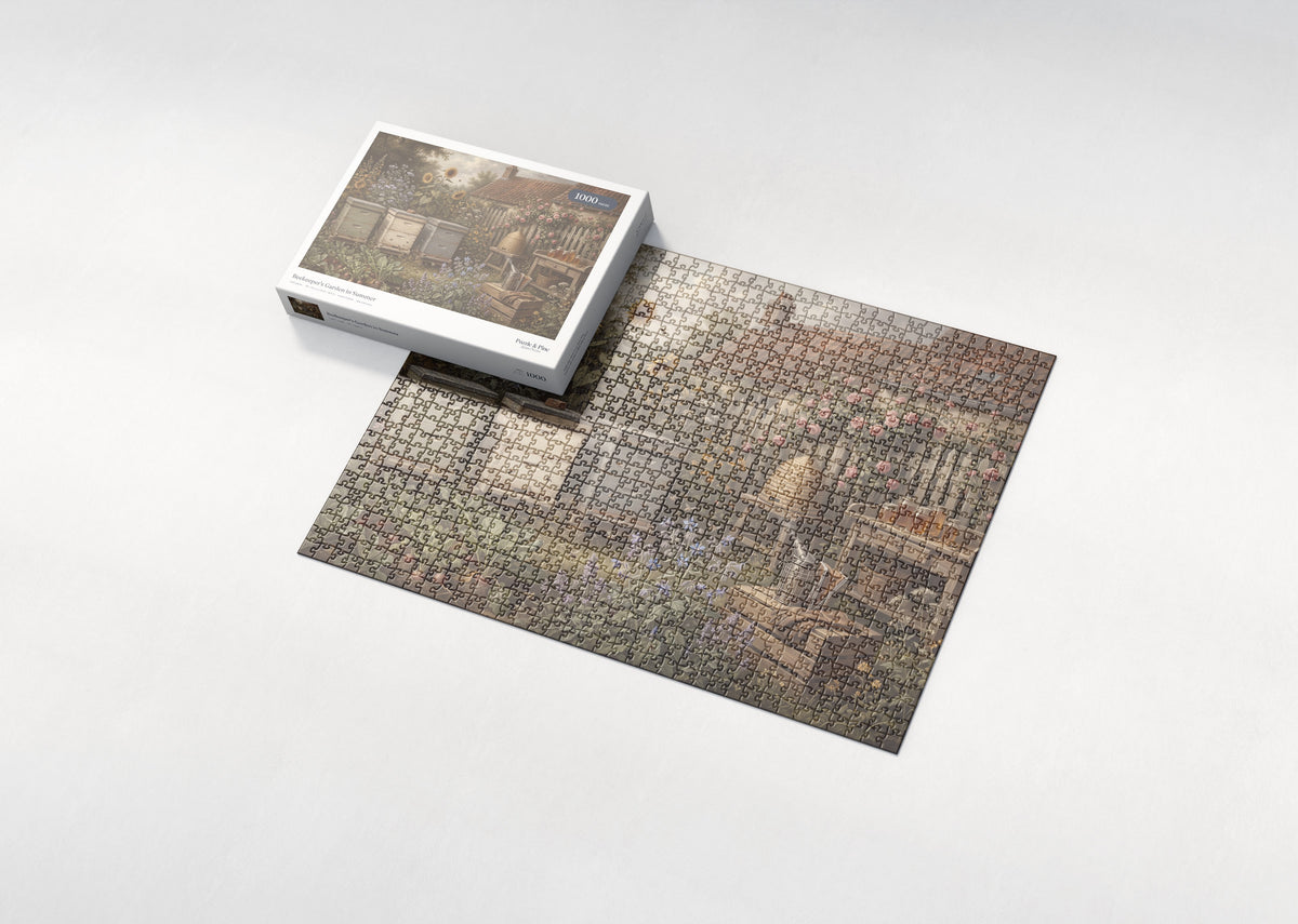 Beekeeper's Garden in Summer jigsaw puzzle - box and puzzle