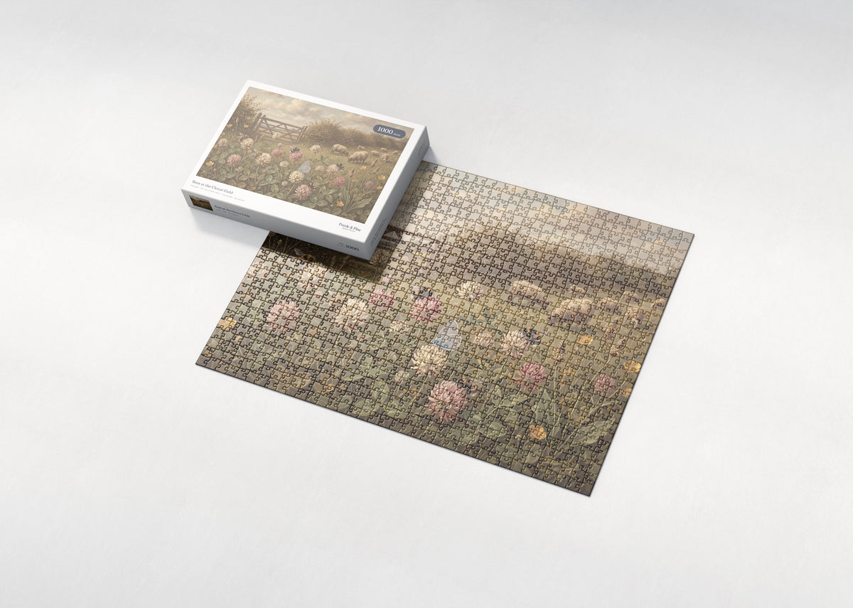 Bees at the Clover Field jigsaw puzzle - box and puzzle