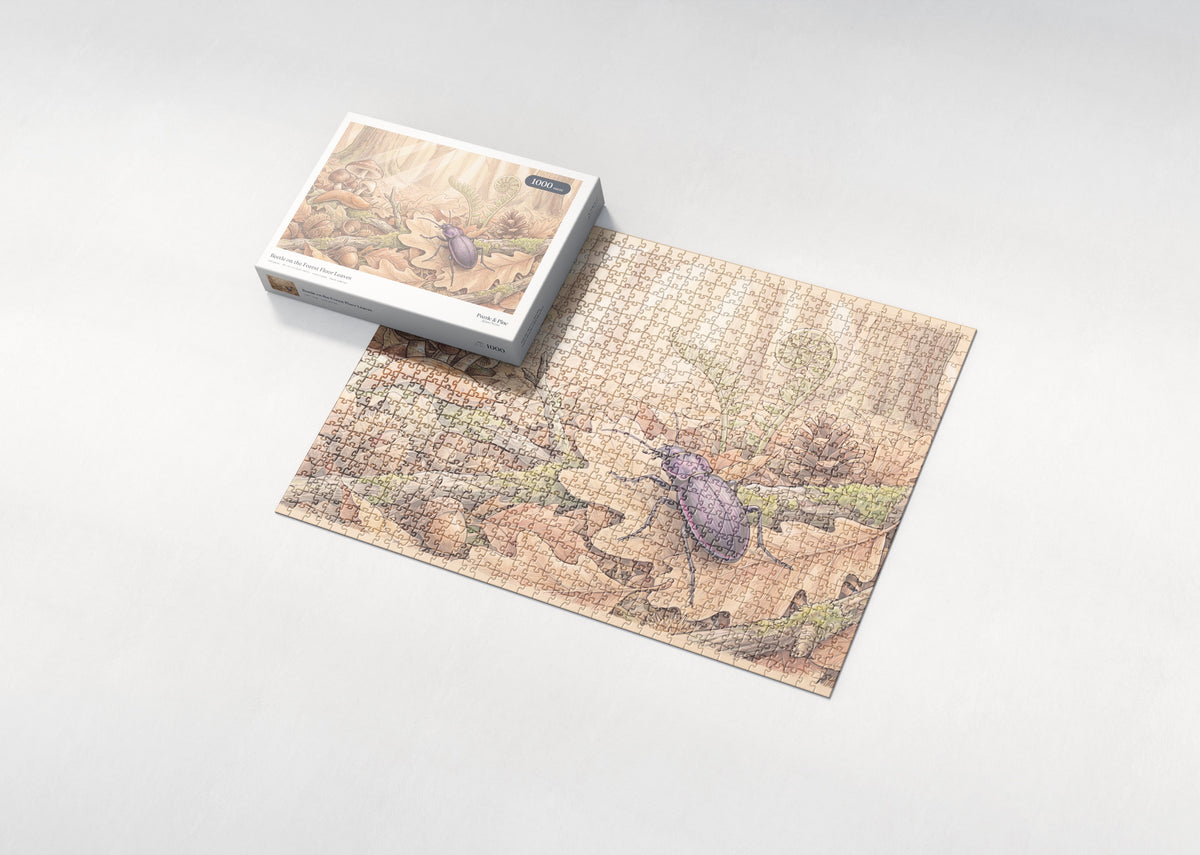 Beetle on the Forest Floor Leaves jigsaw puzzle - box and puzzle