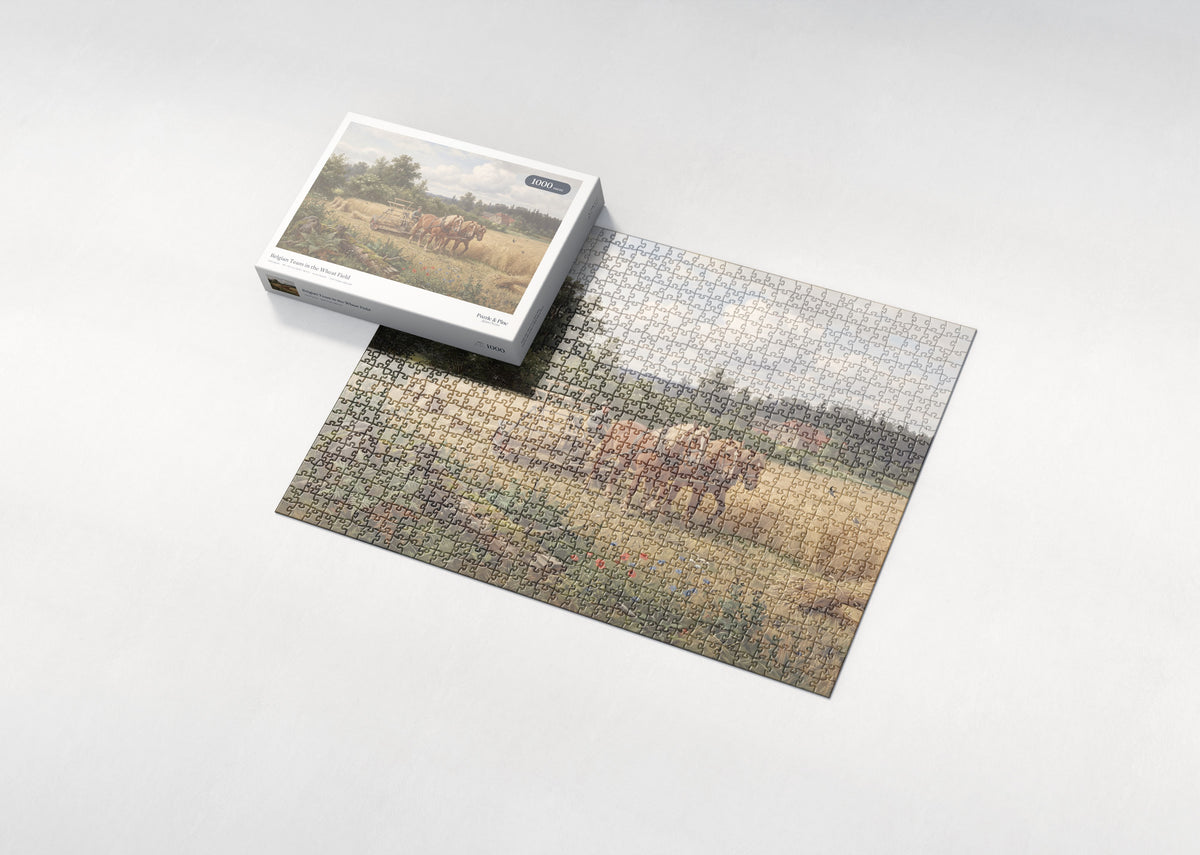 Belgian Team in the Wheat Field jigsaw puzzle - box and puzzle