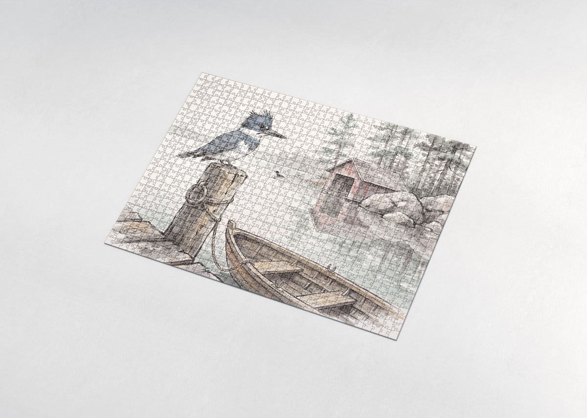 Belted Kingfisher on the Dock Post jigsaw puzzle - assembled puzzle