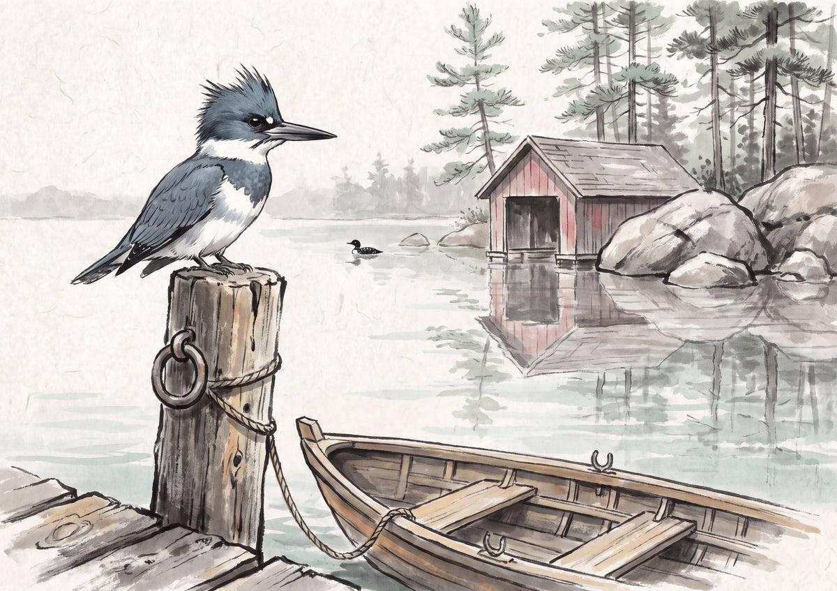 Belted Kingfisher on the Dock Post jigsaw puzzle