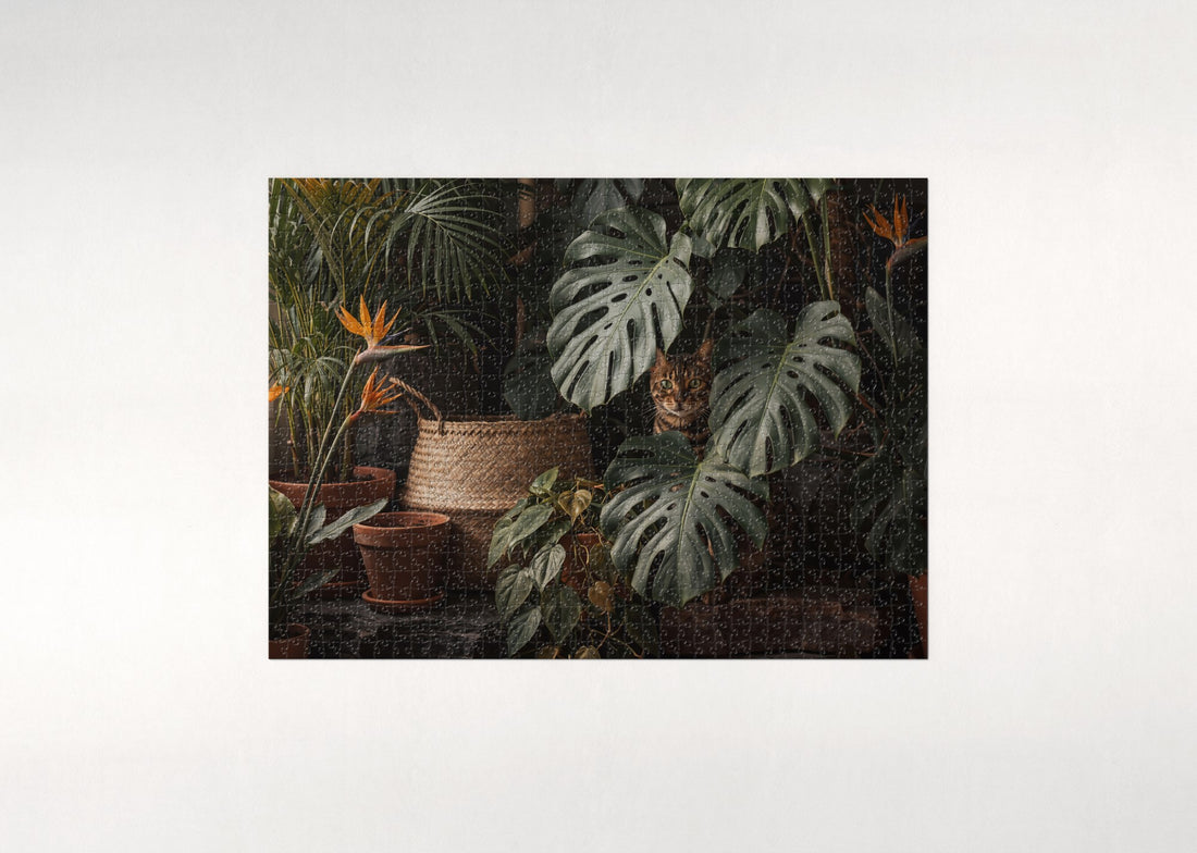 Bengal Cat Among the Monstera Leaves jigsaw puzzle - gift box