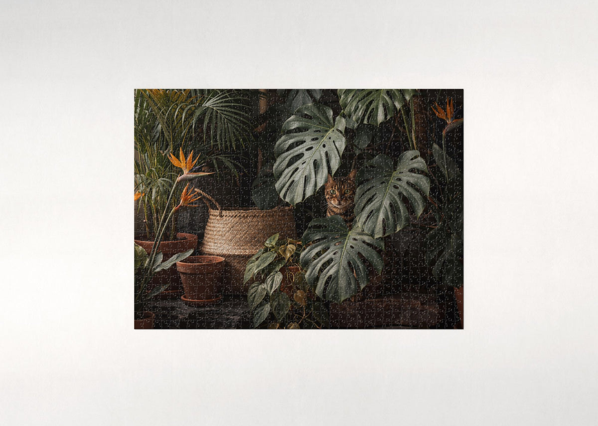 Bengal Cat Among the Monstera Leaves jigsaw puzzle - flat puzzle