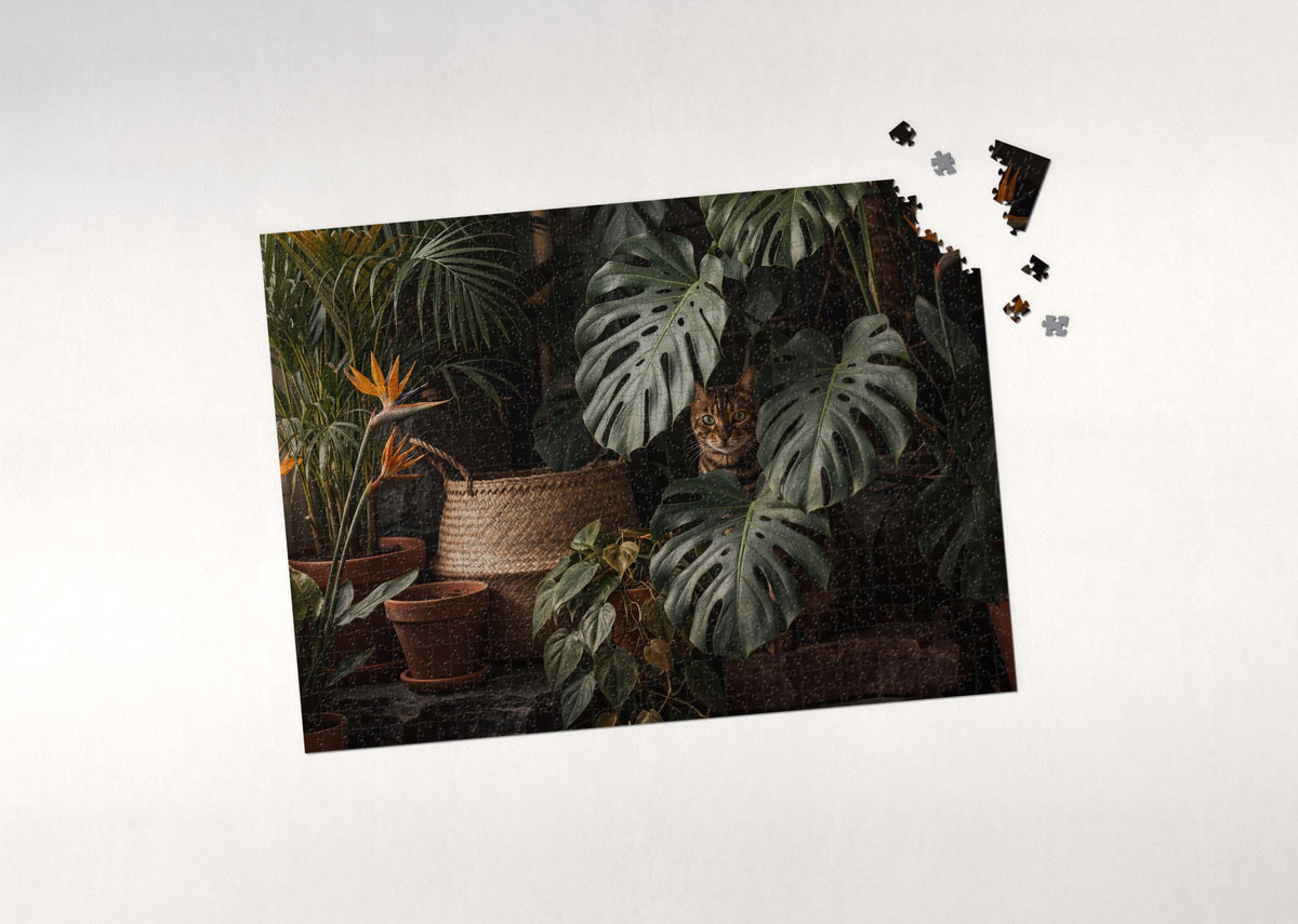 Bengal Cat Among the Monstera Leaves jigsaw puzzle - puzzle with loose pieces